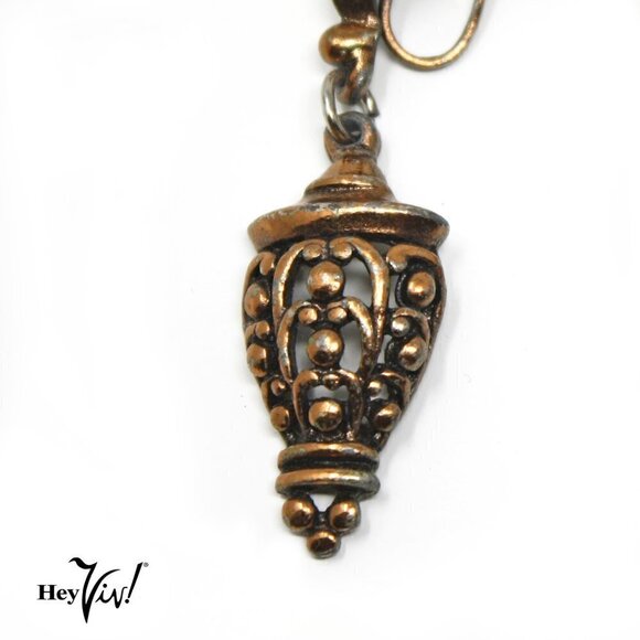 Vintage Screw Back Earrings - Hanging Ornate Design w Copper Look - Hey Viv - Picture 2 of 4